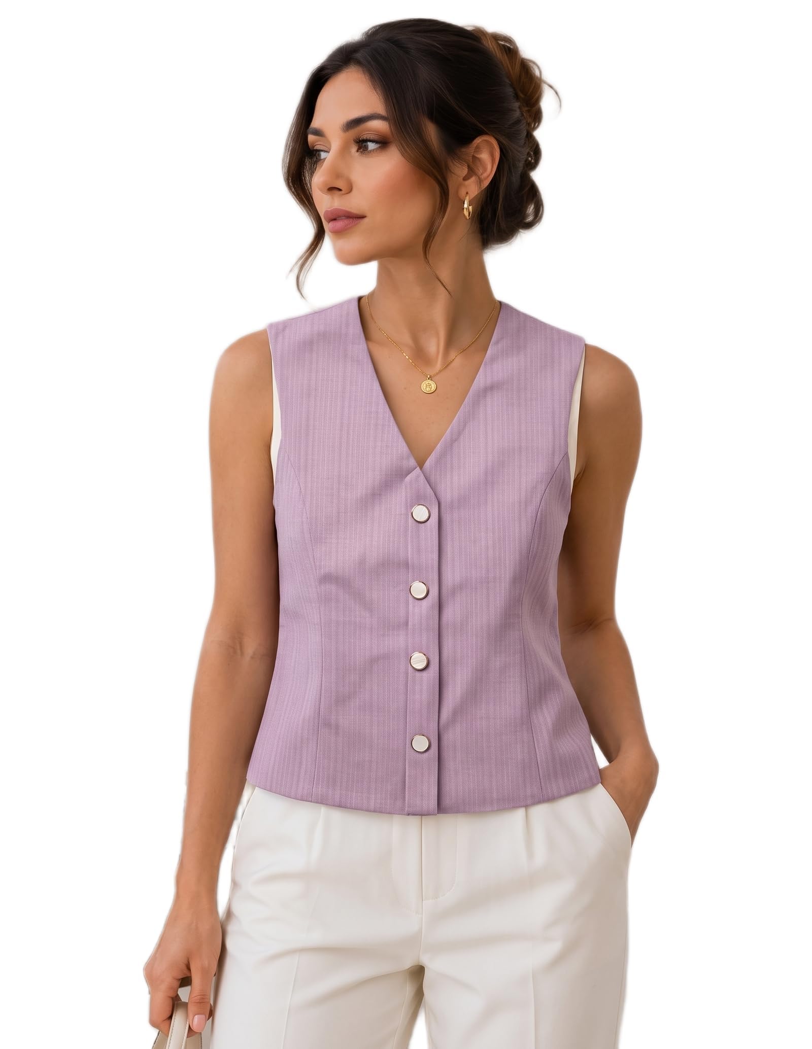 maykr Women's Lavender Cropped Vest Top, V-Neck Sleeveless Fitted Waistcoat-picture-33