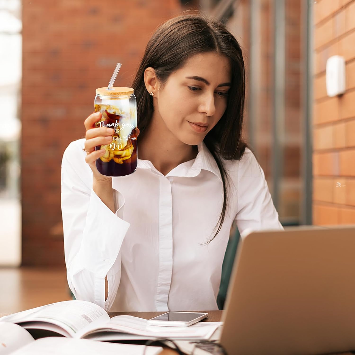 12 Sets Employee Appreciation Gifts Team Thank You Gifts for Staff Coworker Inspirational and Motivational Glass Cups 16 oz Can Shaped Beer Glass with Lids Straws Brushes - Image 7