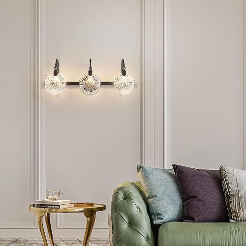 Miniatura 9 de WUZUPS Morden - Lámpara de pared de 3 luces para baño, apliques de cristal transparente para dormitorio, sala de estar, base E12, níquel