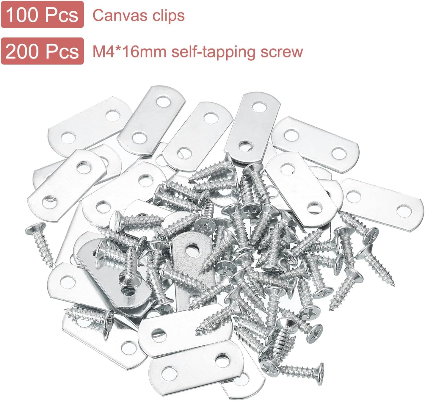 uxcell 100 Pcs 0/0 Flush Canvas Clips, Picture Framing Mirror Clips Z Shape Canvas Painting Mounting Clips with 2 Mounting Holes with Screws, Silver