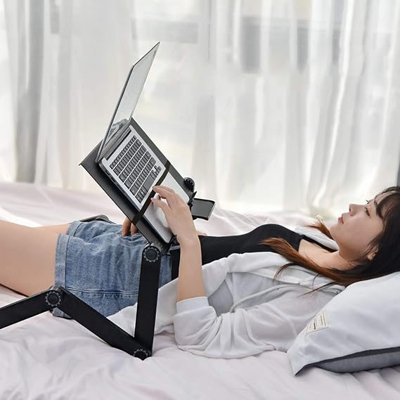 Adjustable Laptop Bed Table, Foldable Portable Laptop Desk Table Computer Table Stand Book Holder with Cooling Fan and Mouse BOAD Universal Multifunctional Folding Ergonomic Desk