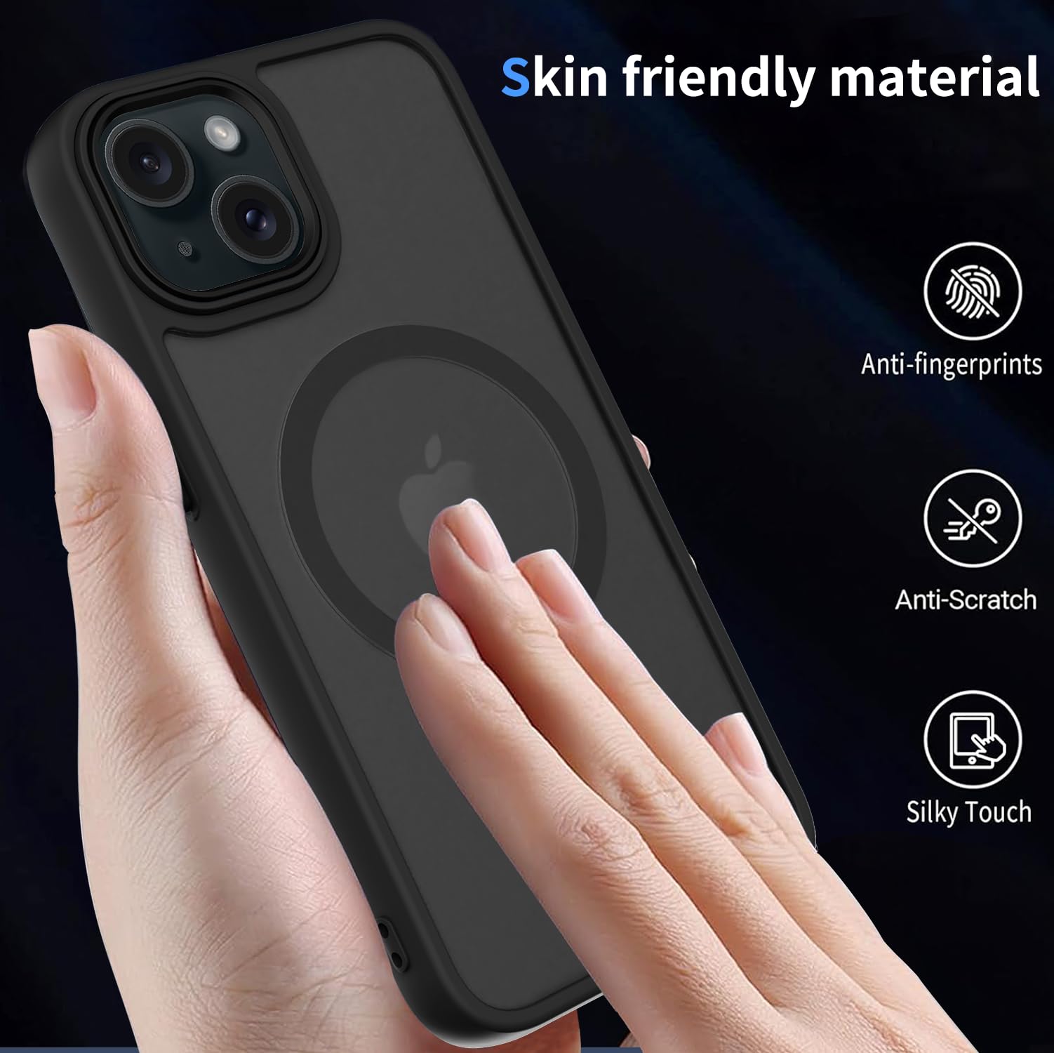 AOMYKE Cover Magnetica per iPhone 15, Custodia iPhone 15 Compatibile con MagSafe, Traslucida Opaca Posteriore Sottile PC+TPU Bumper Antiurto Case - Nero
