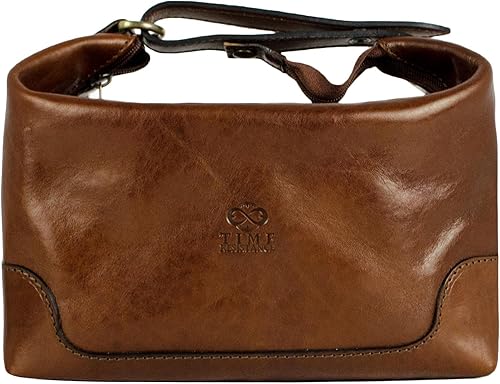 Time Resistance Neceser de cuero Dopp Bag para hombres y mujeres Estuche cosmético de cuero real, Coñac