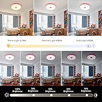 Vista 6 de Lámpara de techo LED impermeable rosa, lámpara de techo de música, con altavoz Bluetooth, 11 pulgadas, 18 W, 2700K-6500K regulable RGB luz cambiante