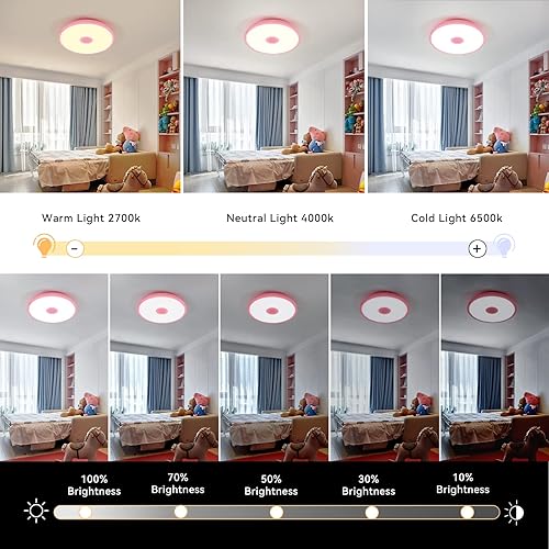 Miniatura 6 de Lámpara de techo LED impermeable rosa, lámpara de techo de música, con altavoz Bluetooth, 11 pulgadas, 18 W, 2700K-6500K regulable RGB luz cambiante