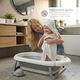 Buddy Baby - Vasca pieghevole BebéSplash con temperatura - Da 0 mesi - Cuscino riduttore rimovibile - Base antiscivolo - Tappo di scarico - Design compatto e portatile - Annaffiatoio balena - 3