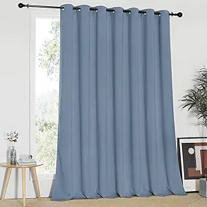 NICETOWN Blackout Wide Sliding Door Curtains - Insulated Noise Reduction Drapes, Privacy Vertical Blind for Living Room & Bedroom (Stone Blue, W100 x L95 inches)