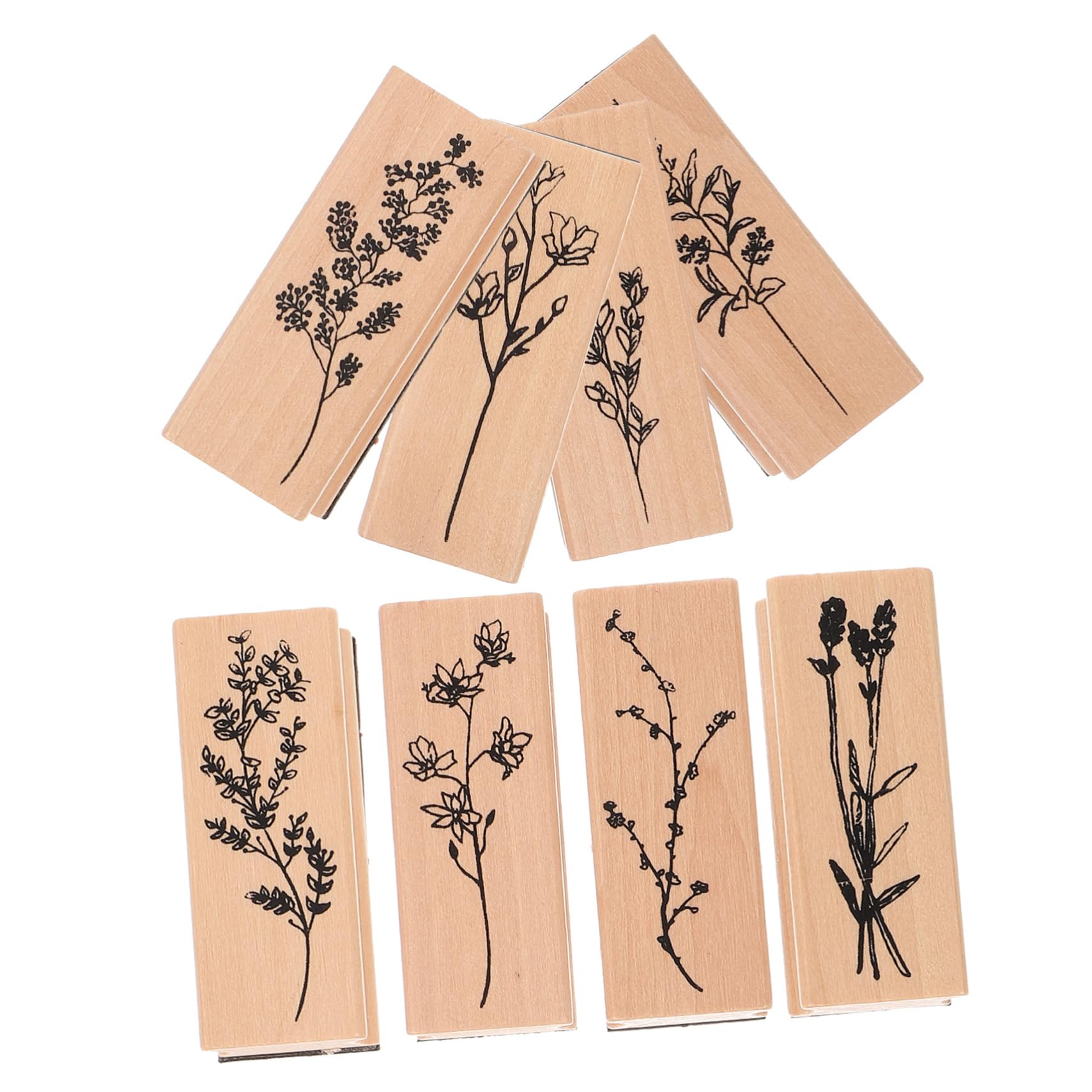 5 Sätze Hölzernes Kinderstempelset „Blumen Und Gras“ Aus Der Kollektion „Retro Siegel“ Der Serie „8 Teilig“ Namensstempel Für Kleidung Kinderbuch Tagebuchstempel 8 Stück * 5