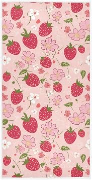Wamika Pink Strawberry Hand Bath Towel Shower Towels Set Fruits Flowers Kitchen Hanging Gym Fingertip Bathroom Towel Highly Absorbent 2pcs