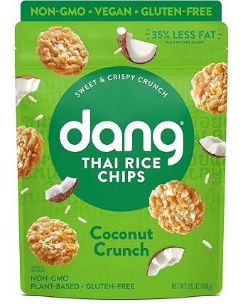 Dang Thai Rice Chips Coconut Crunch, Vegan, Gluten Free Crisps, Non GMO, Healthy Savory Snacks, Made with Whole Foods, 40% Less Fat, 12 Resealable Individual Bags, 3.5 oz