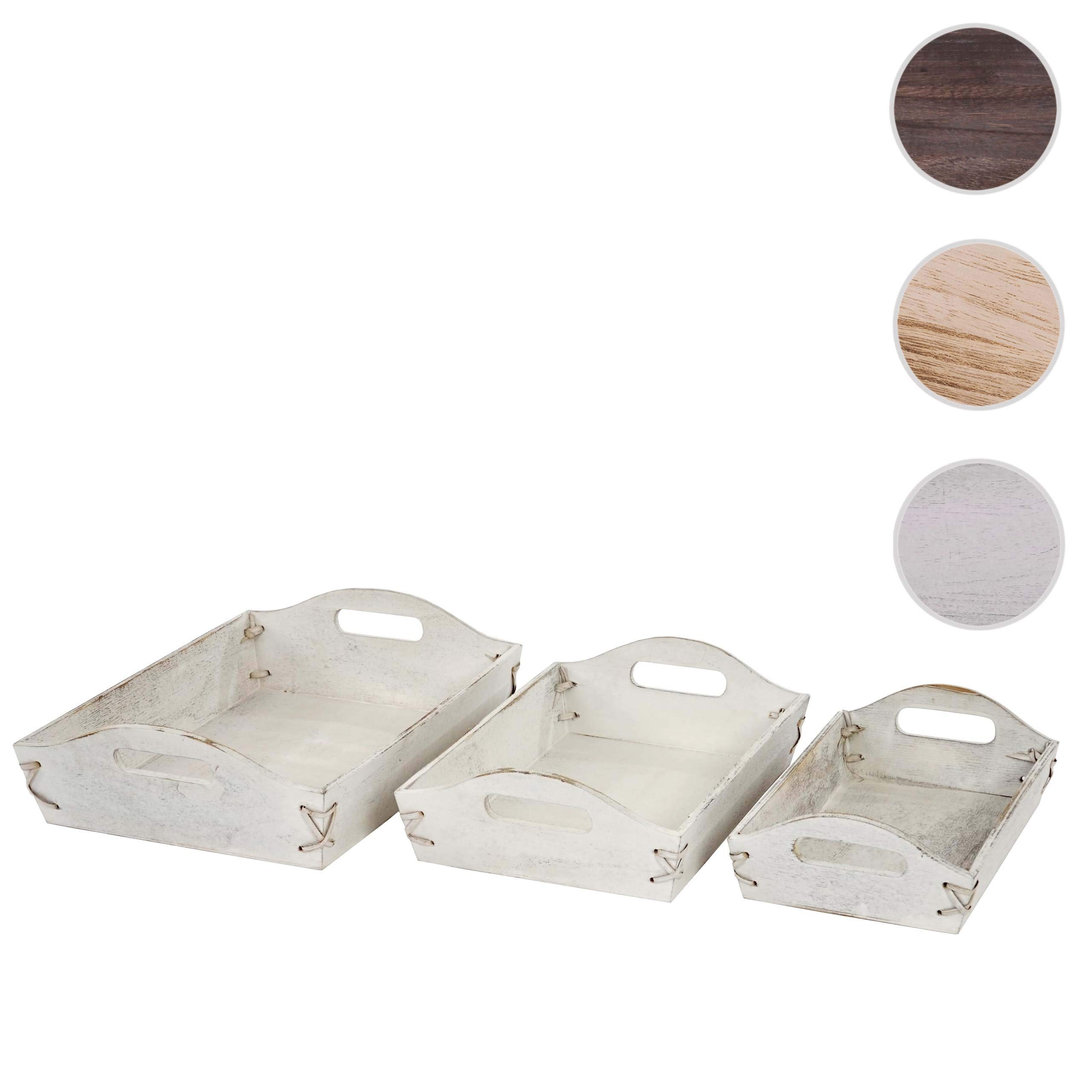 Juego de 3 bandejas HWC-C50, bandeja de madera para desayuno, bandeja decorativa, estilo Shabby