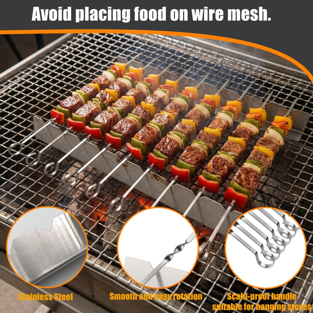 30pcs Spiedini per Barbecue,Spiedini Piatti,Lunghi 40cm Spiedini BBQ Riutilizzabile,Spiedini Acciaio Inox Per Barbecue,per Barbecue Grigliatura Carne Verdure Kabob (D-30pcs-40cm)