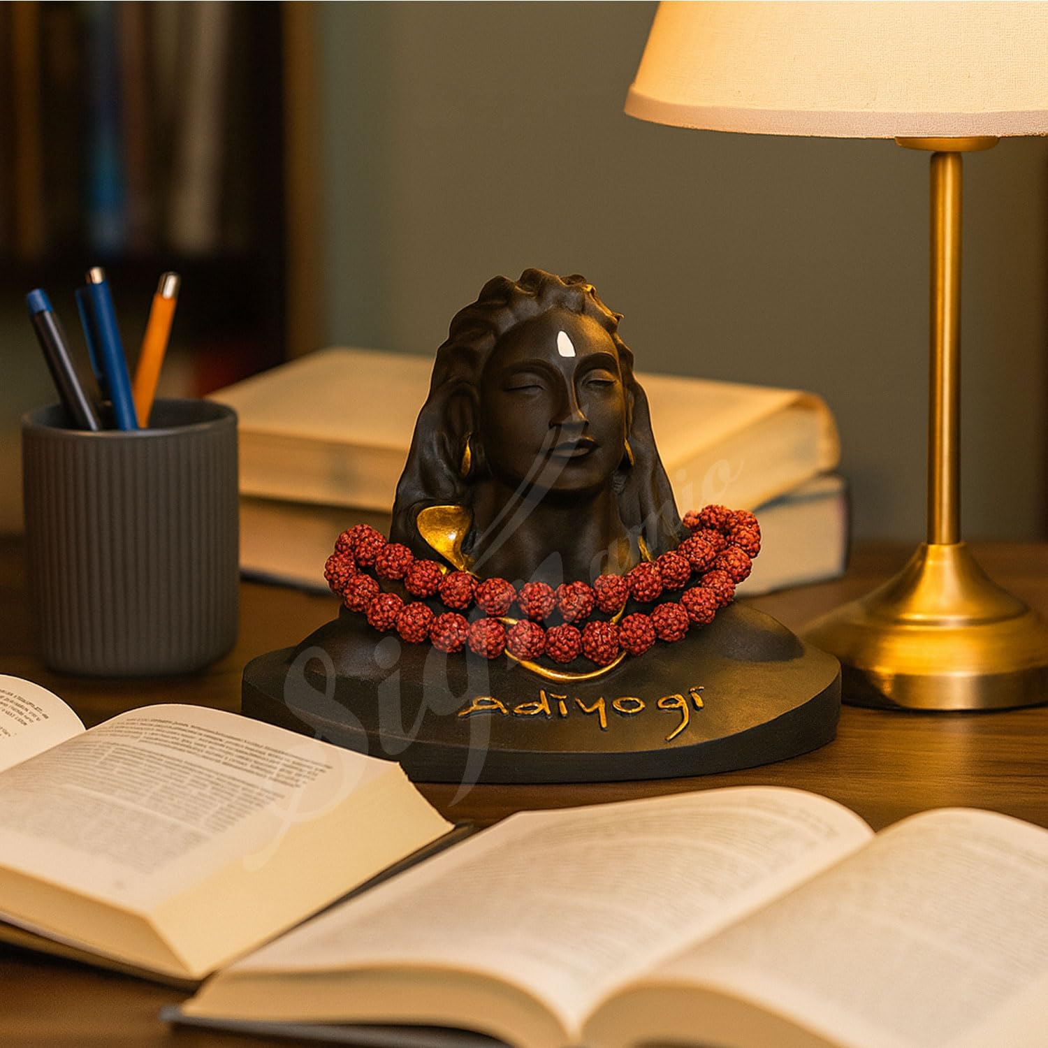 SIGNAMIO® Lord god Mahadev Bholenath Shivji Adiyogi Shiva Statue Idol Murti for Car Dashboard with Rudraksh Mala Idle,Home Decor - Handcrafted Resin Figurine | Spiritual Gift for Meditation 3 inch 4