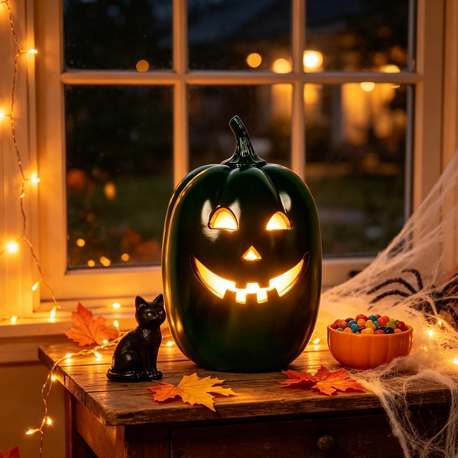 Halloween Pumpkin Lights - Lanterna in resina cava spettrale a batteria | Luci di Halloween Autunno Zucca Decorazione per la Casa Tavolo da Pranzo Camino Fattoria Ufficio Casa infestata Festa Vacanze