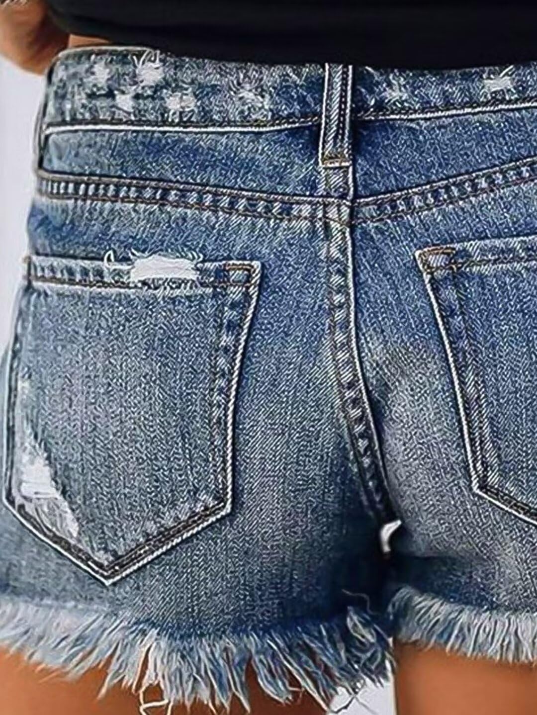 Flamingals Women's Ripped Raw Hem Button Up Mid Waist Denim Shorts - Image 5