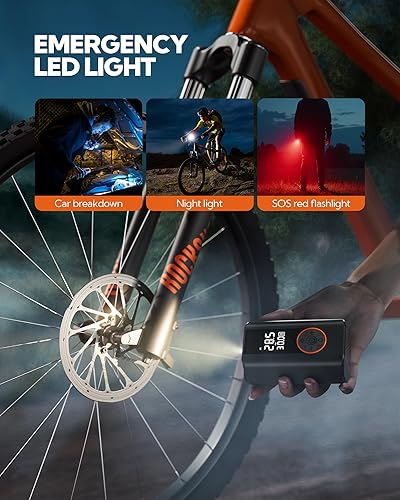 Miniatura 7 de Compresor de aire portátil para inflador de neumáticos, bomba de aire inalámbrica con medidor digital de presión de neumáticos, inflado rápido 3X,