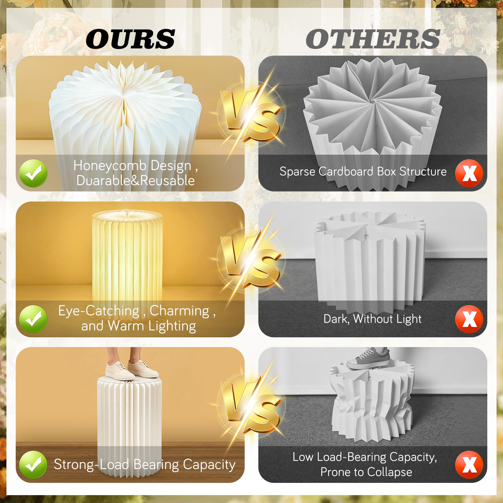 3 supporti cilindrici con luce per feste con piedistallo rotondo leggero supporto cilindrico piedistallo pieghevole in cartone colonne cilindriche tavoli per baby shower compleanno matrimonio