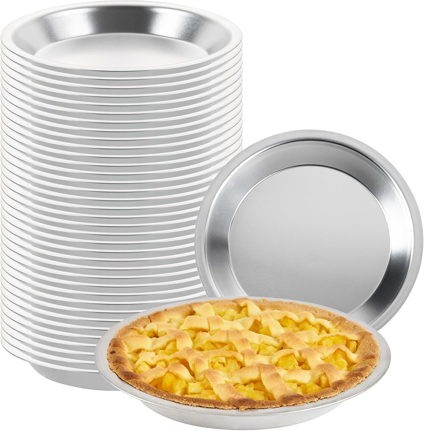 Restaurantware Aluminum Pie Pan 12 Count 9 Inch Round 1.25 Inch Deep Oven-Friendly Pie Tin, Lightweight Baking Pan, Silver Plate for Quiche, Fruit Pies, Home And Commercial Kitchens