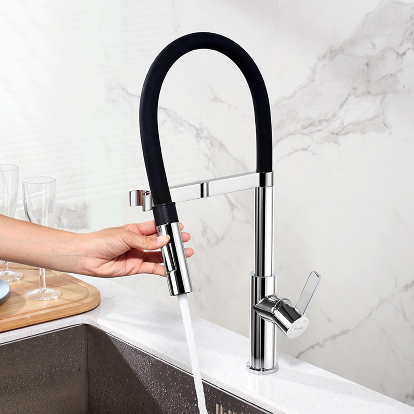 Mitigeur de cuisine 3 voies avec douchette extractible et canal pour filtre à eau potable