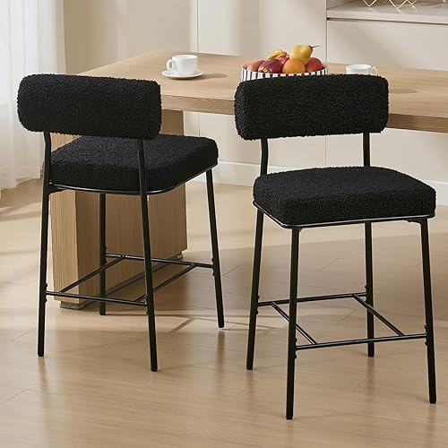 Vista 22 de Juego de 3 taburetes de bar de altura de mostrador de 26 pulgadas, taburetes de bar tapizados con respaldo, cuero sintético negro, sillas de altura