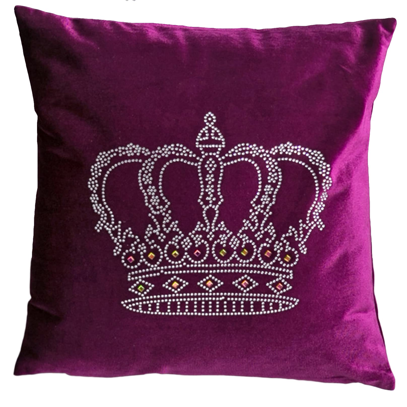 Lussuoso cuscino in velluto con motivo a corona e strass, 45 x 45 cm, federa decorativa con nappa, per divano, sedia, camera da letto, divano, soggiorno, viola, 1 federa per cuscino con nucleo