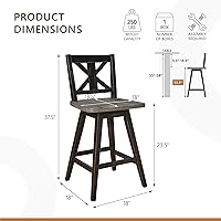 Vista 3 de Homelegance Juego de 2 taburetes de altura de mostrador - Marco de madera maciza, taburetes de madera giratorios de 360°, reposapiés, respaldo en X