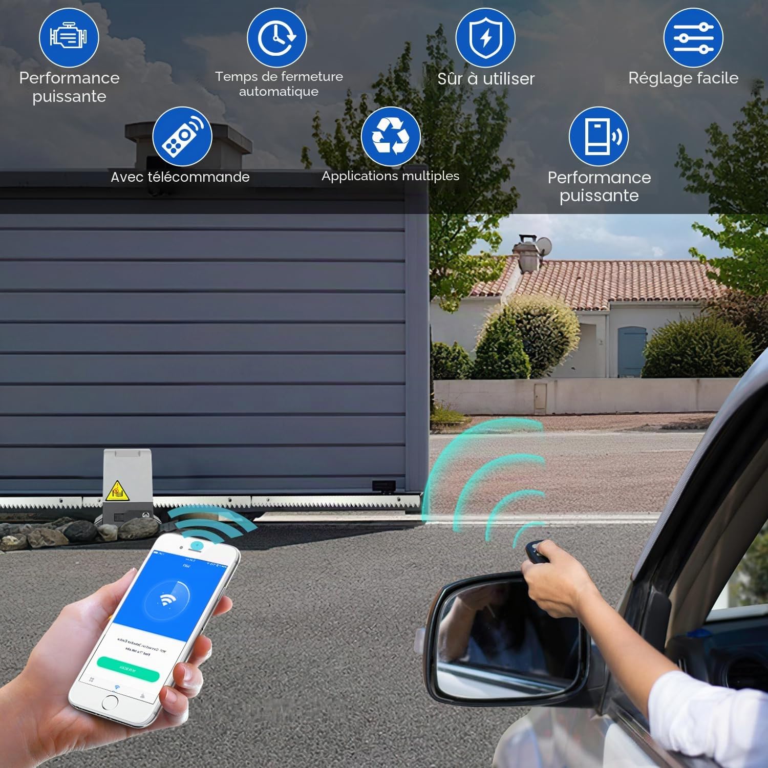 Motorisation de portail coulissant, motorisation de portail coulissant 550 W, modèle WiFi Bluetooth, avec rail de télécommande, motorisation de portail jusqu'à 1200 kg, support de 4 mètres