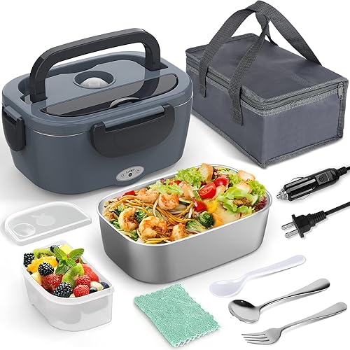 Miniatura 2 de 2 juegos de loncheras eléctricas, fiambrera térmica para adultos, 12 V, 24 V, 110 V, portátil, calentador de alimentos para automóvil, camión,