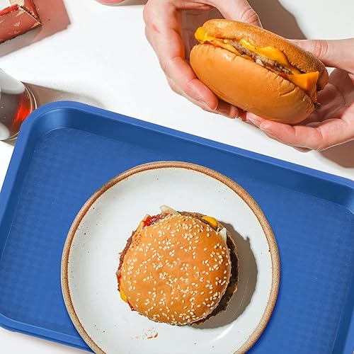 Vista 64 de Paquete de 12 bandejas de comida rápida marrón de 16 x 12 pulgadas, bandejas rectangulares grandes para servir restaurante, bandejas de plástico