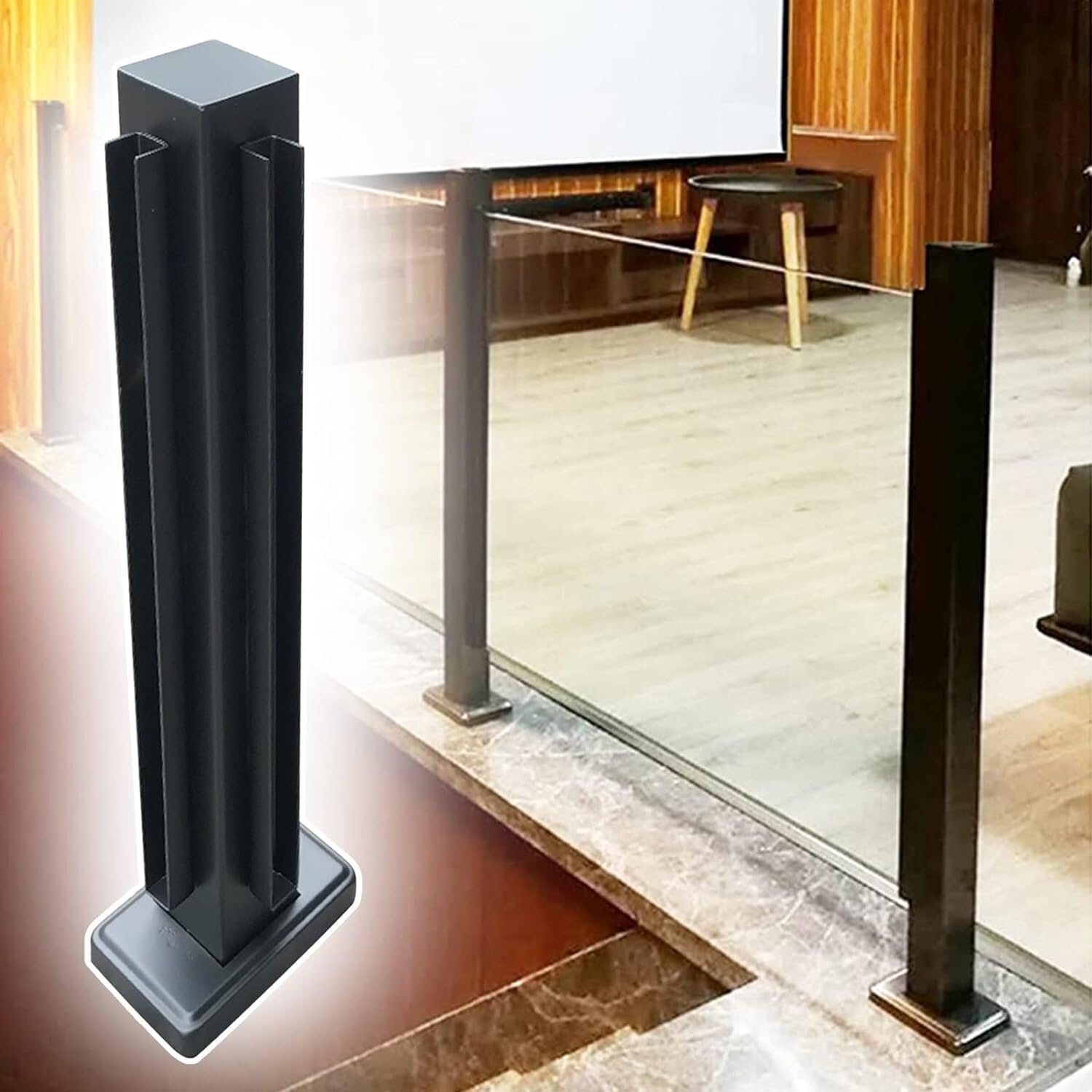 Poteau de support en verre métallique au design épuré pour garde-corps haut de gamme