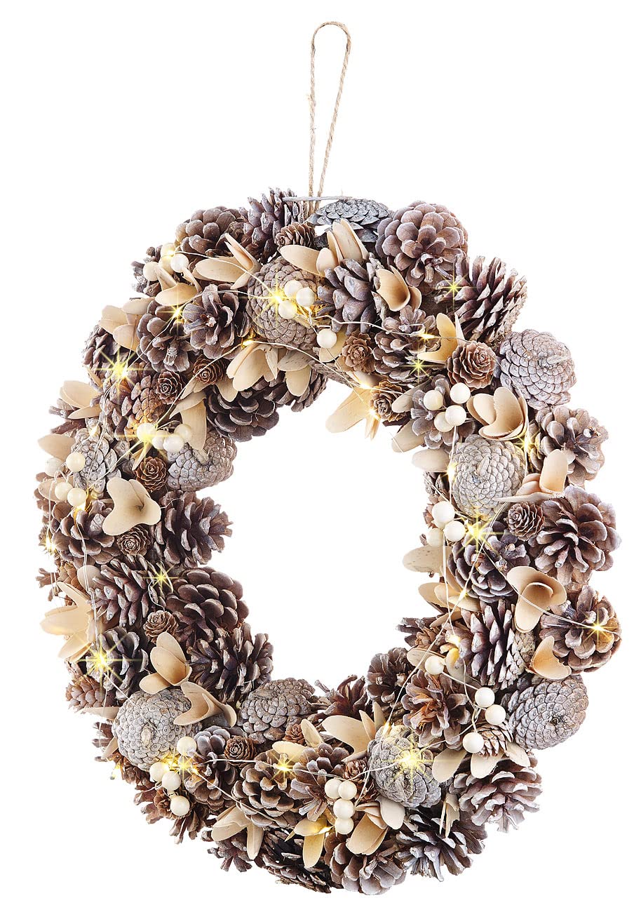 Couronne de Noël lumineuse - Ø 44 cm - Reflets beiges [Infactory]