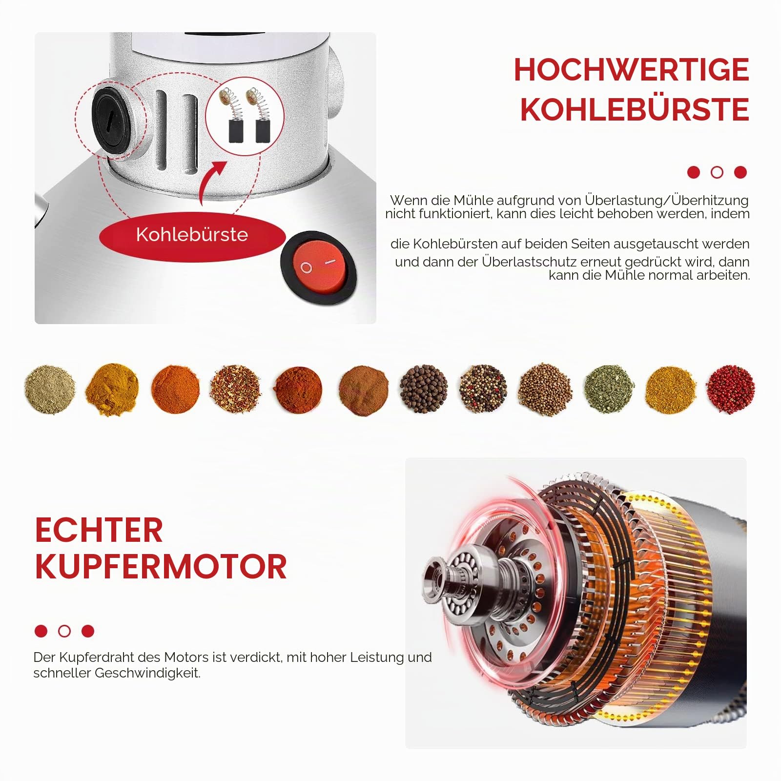 150g Tragbare Getreidemühle 220 V Hochgeschwindigkeits Schleifmaschine Mehl Pulver Maschine für Kräuter/Gewürze/Nüsse/Getreide mit Überlastschutz