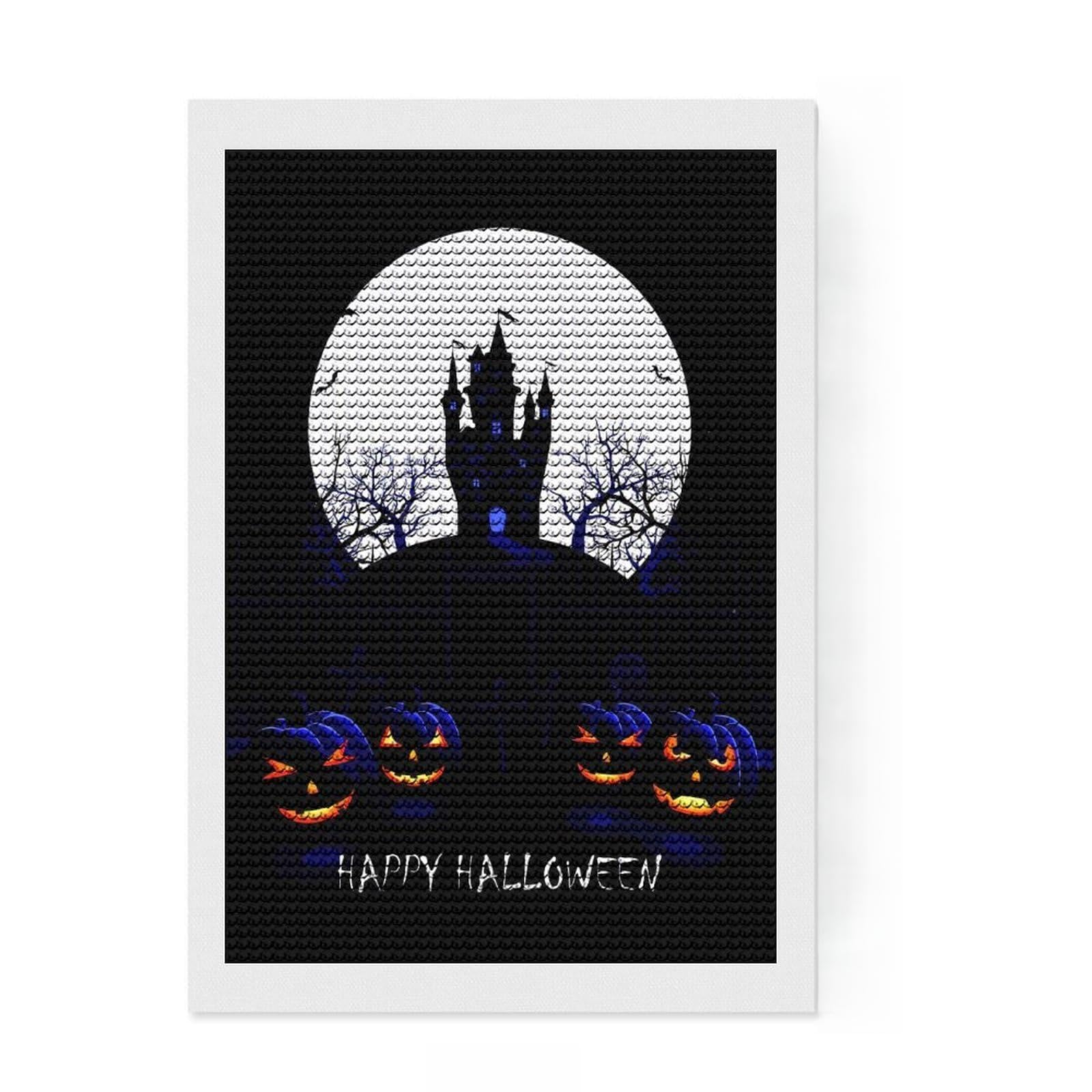 Junmoney Halloween Castle & Pumpkins Diamond Painting Set 8"x12", Aesthetic Room Decor, Vintage Style Decor, Creative Hobby, Decorative Artwork