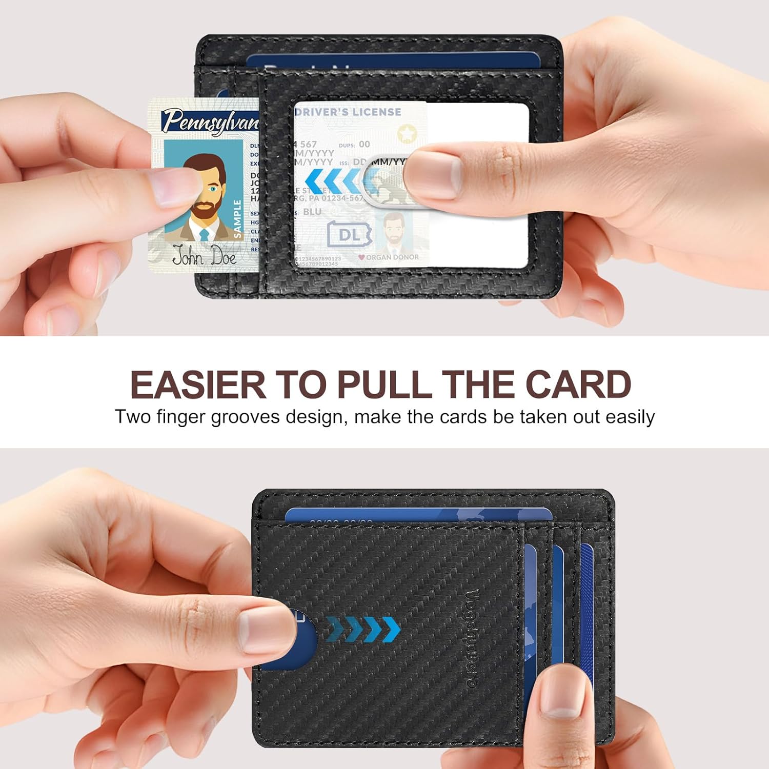 Slim Minimalist Front Pocket Thin Wallet RFID Blocking 100% Genuine Leather Credit Card Holder for men Women, with Gift Box-Carbon Fiber Leather Black - Image 7