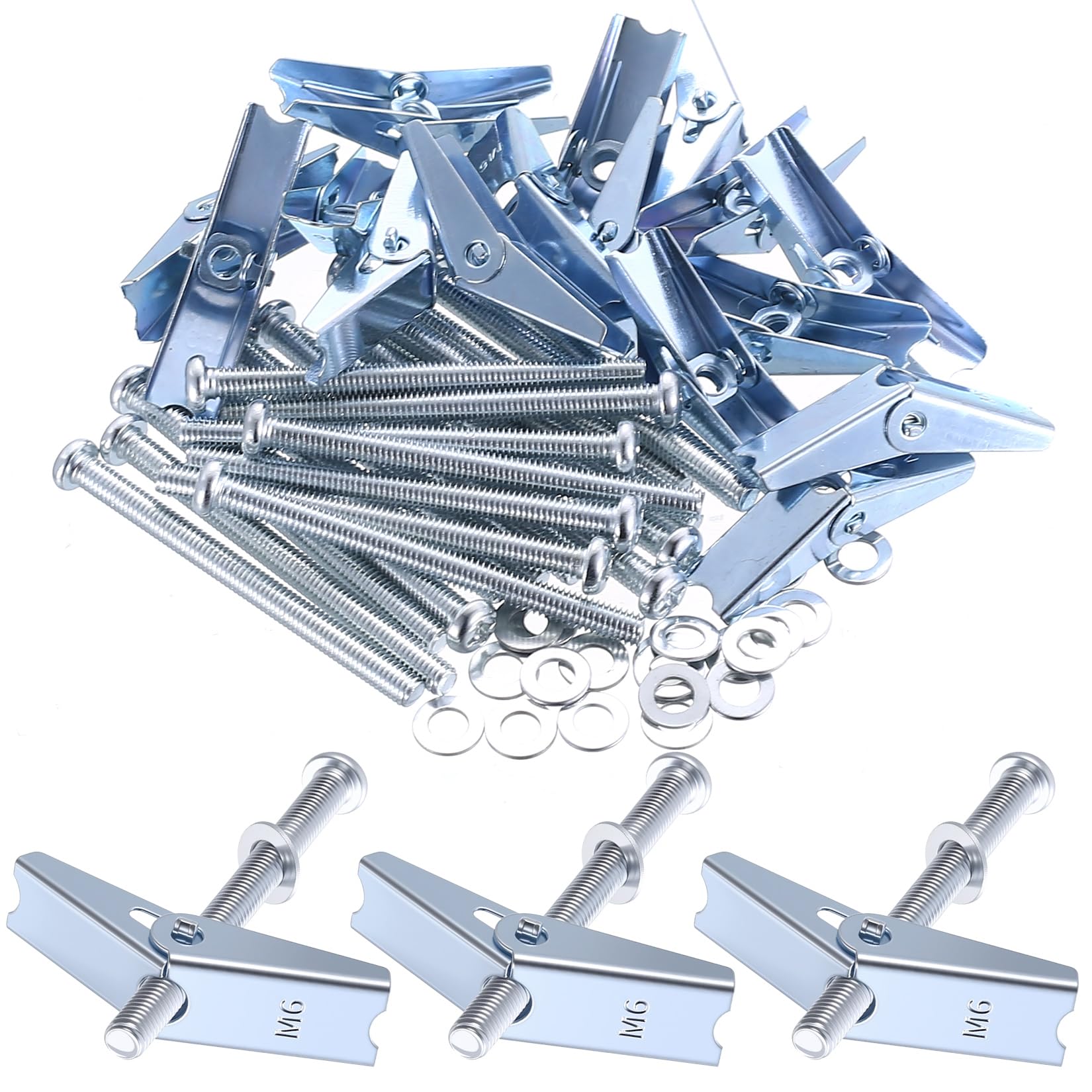 20 Pcs Plasterboard Fixings Screws Set, M6 Wing Spring Toggle Bolts and Drywall Screws, Hollow Cavity Dry Wall Anchors with Wing Nuts and Stainless Steel Washers for Plasterboard