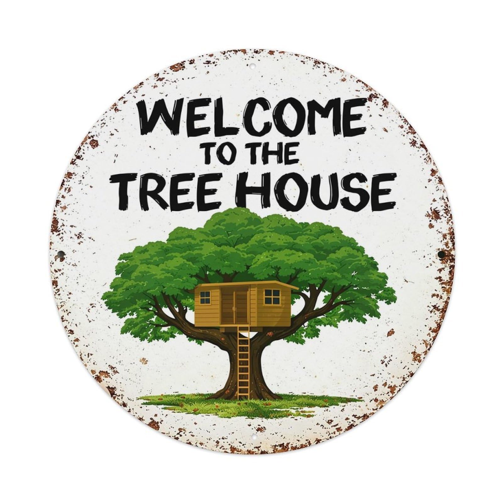 Welcome To The Tree House Vintage Round Tin Sign Retro Metal Wall Decor Metal Poster, Home Bar Garage Farmhouse Cafe Wall Art Decoration 8x8Inch
