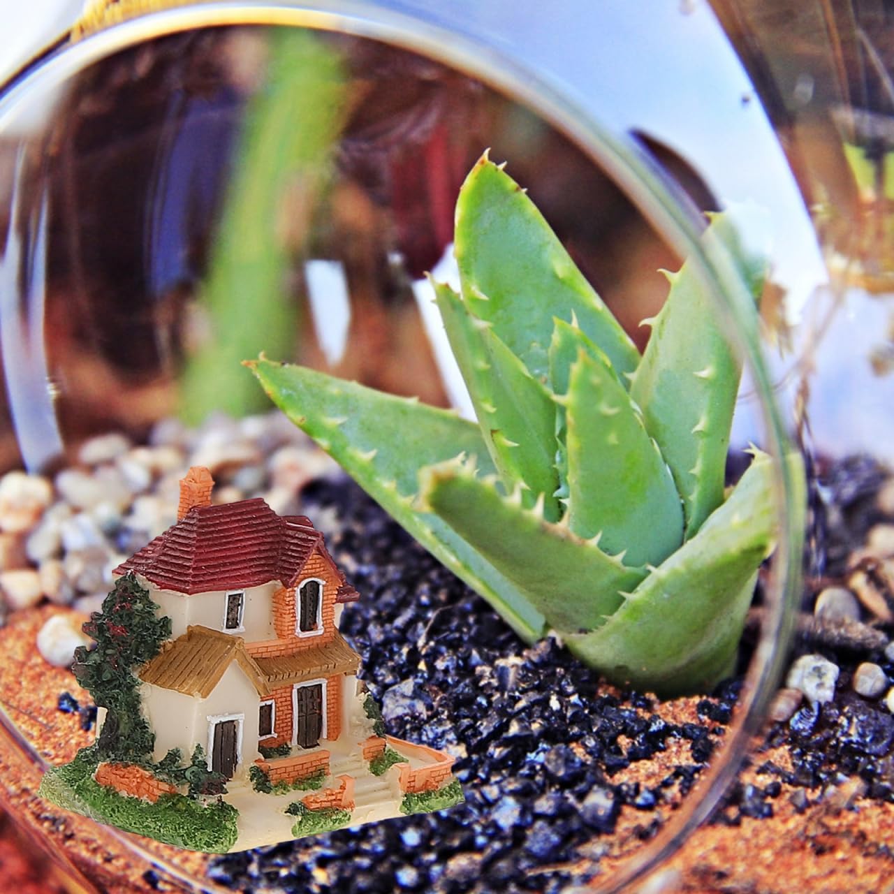 DOITOOL Miniature House Resin Figurines 4Pcs Set Fairy Garden Decor Micro Landscape Adornments for Patio Bonsai Flower Pot Decoration 3.46X3.07X2.16 Inch
