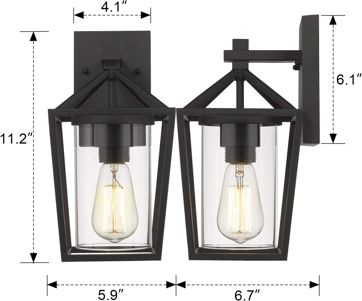 Emliviar 1-Light Exterior Wall Sconce, 11 Inch Small Outdoor Wall Lantern, Black Finish with Clear Glass, 20065B3