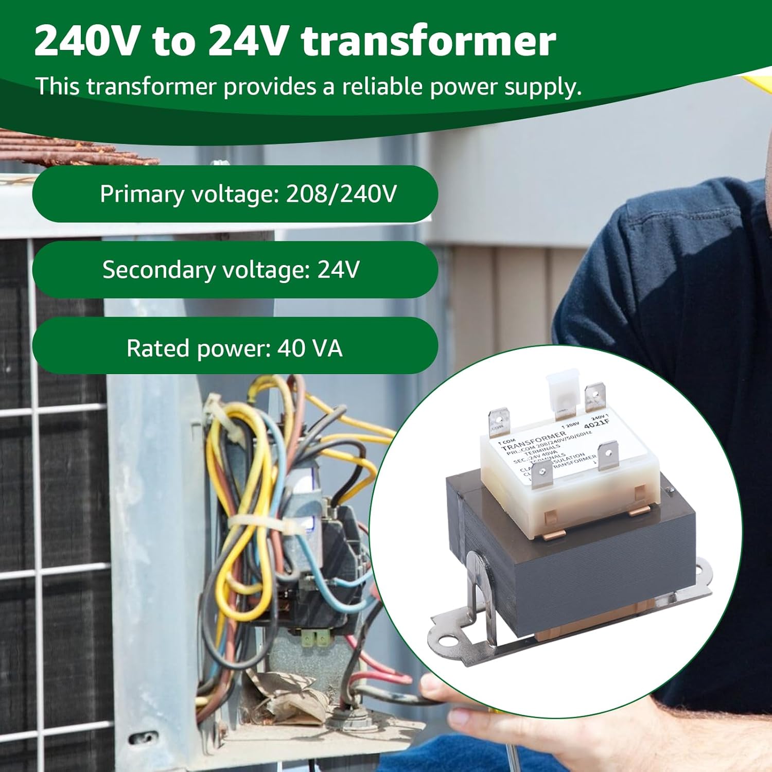 240V to 24V Transformer 0130M00138S, Compatible with Goodman Amana 40VA Furnace Transformers for B1141643, B11416-43, PF40224-208/240 Volt to 24 Volt Heater HVAC