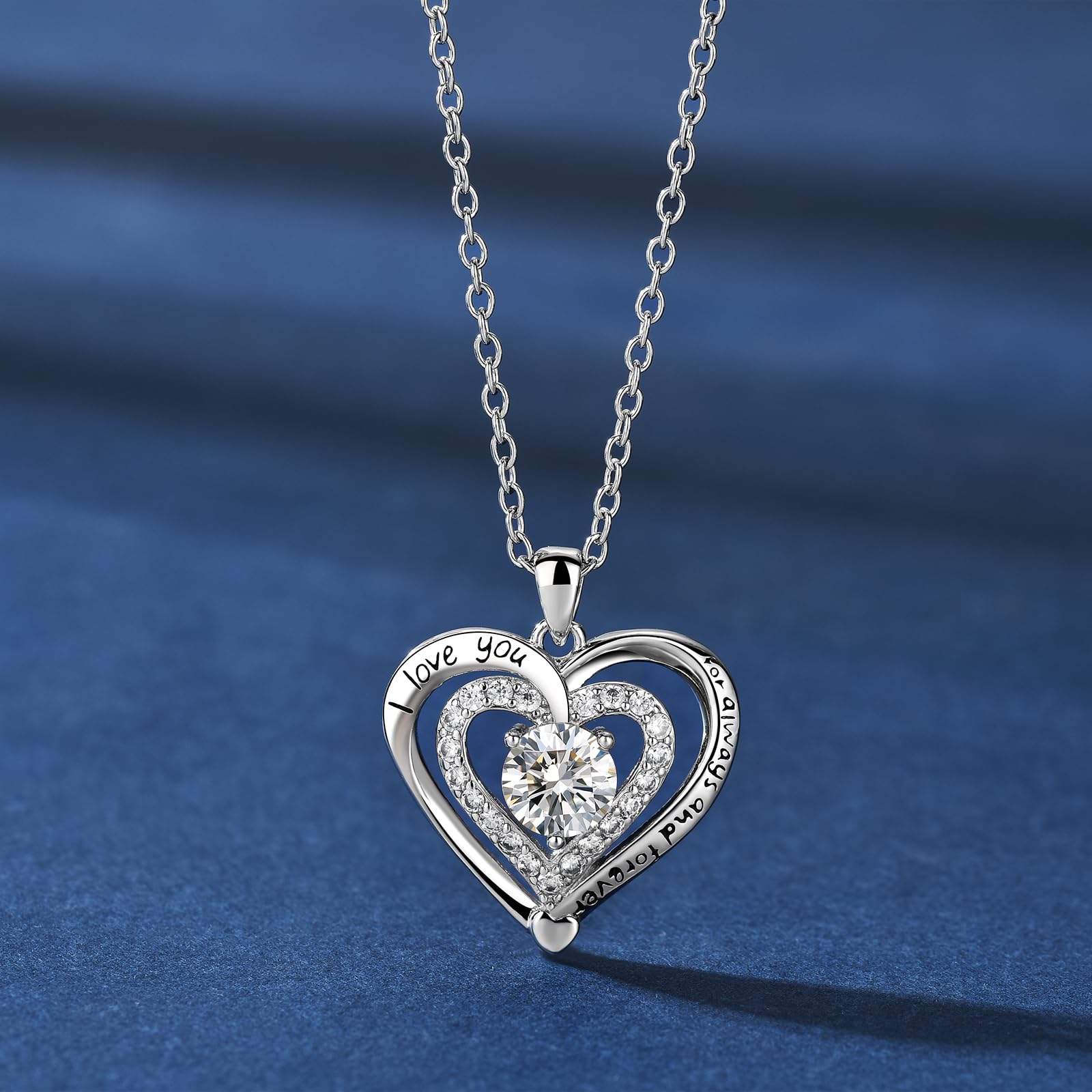 Naszyjnik z sercem "I Love You Forever" dla kobiet, platynowana cyrkonia wisiorek z miłosnym przesłaniem, romantyczny prezent dla żony, dziewczyny, mamy, regulowany łańcuszek 45-50 cm
