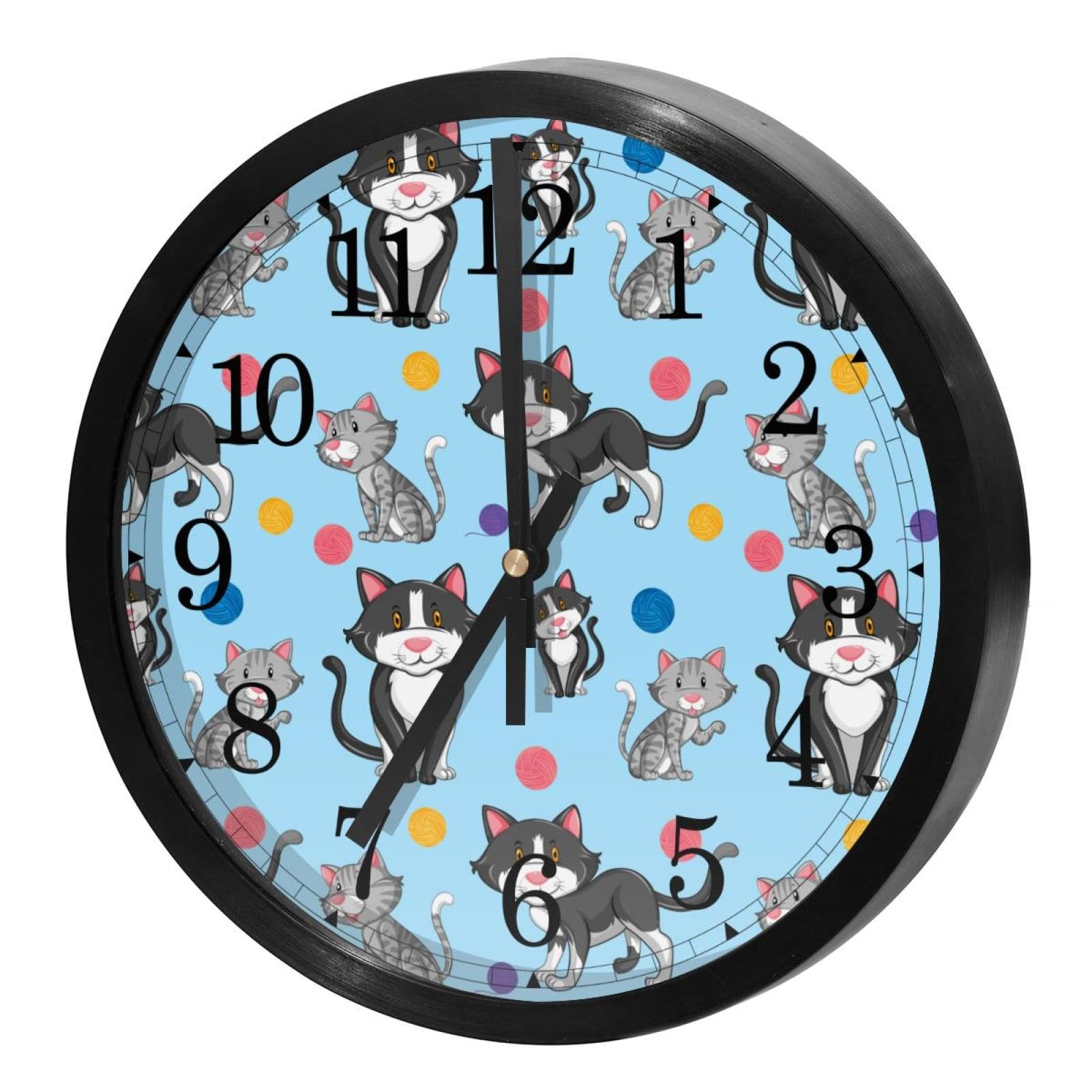 Horloge murale silencieuse sans tic-tac ronde décoration chats