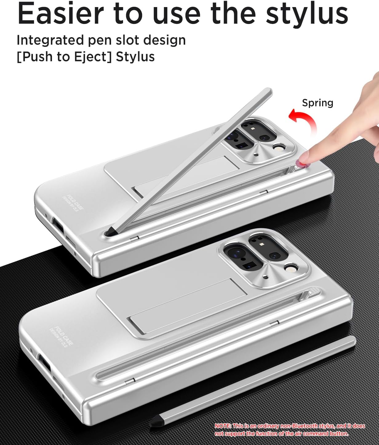 Miimall Slim Fit for Google Pixel 10 Pro Fold Case with Pen and Pen Slot, Google Pixel 10 Fold Case Built in Screen Protector Kickstand Hinge Protector Anti-Fingerprint Military Grade, White