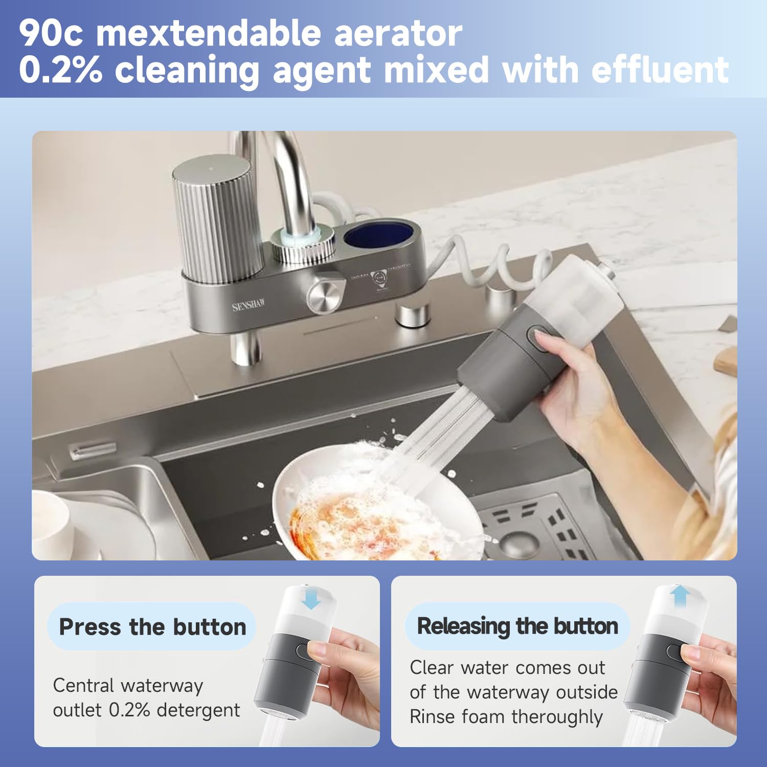 Water Filter for Sink Faucet with Cleaning Faucet,Quick Foaming Filters 0ut 98% of Impurities,Effectively Removes Chlorine and Odors for Kitchen and Bathroom Faucets（1 Filter）
