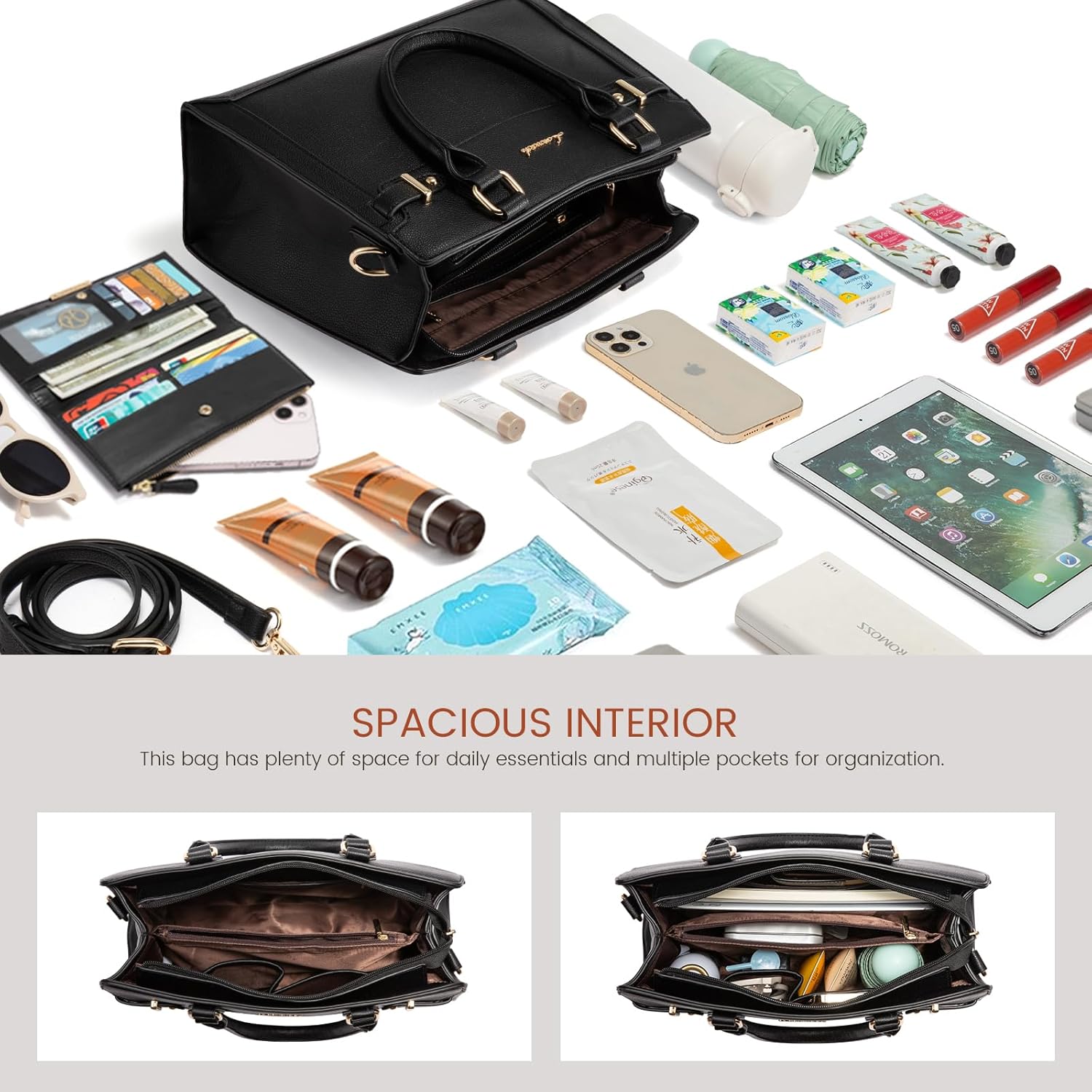 LOVEVOOK Purses and Handbags for Women, Tote Shoulder Bag Satchel Black Purse and PU Leather Top Handle for ladies - Image 5