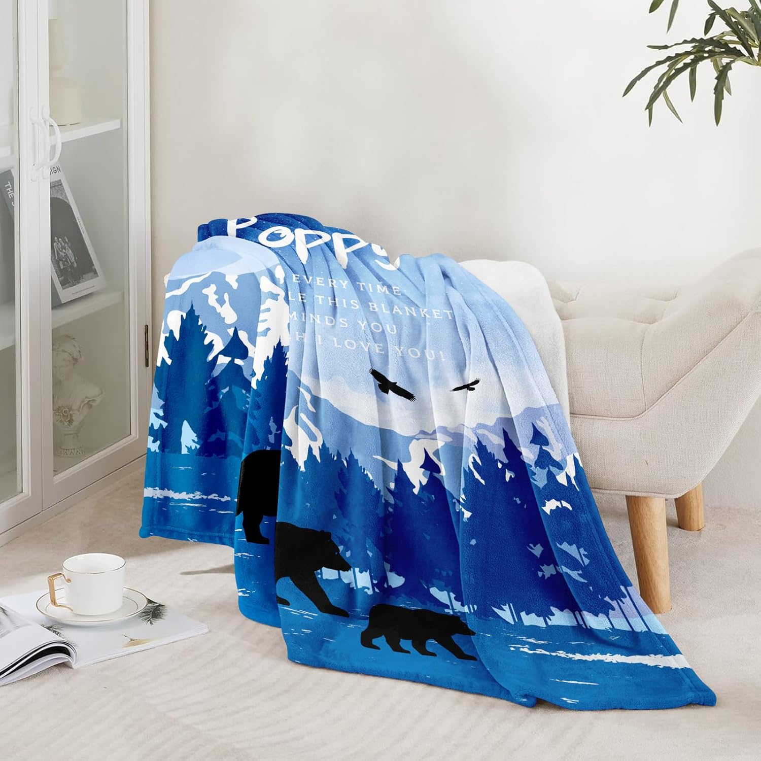 Poppy Gifts from Grandchildren Grandkids, Birthday Gifts for Poppy from Granddaughter Grandson, Grandpa Gifts Throw Blanket 60" x 50" - Image 3