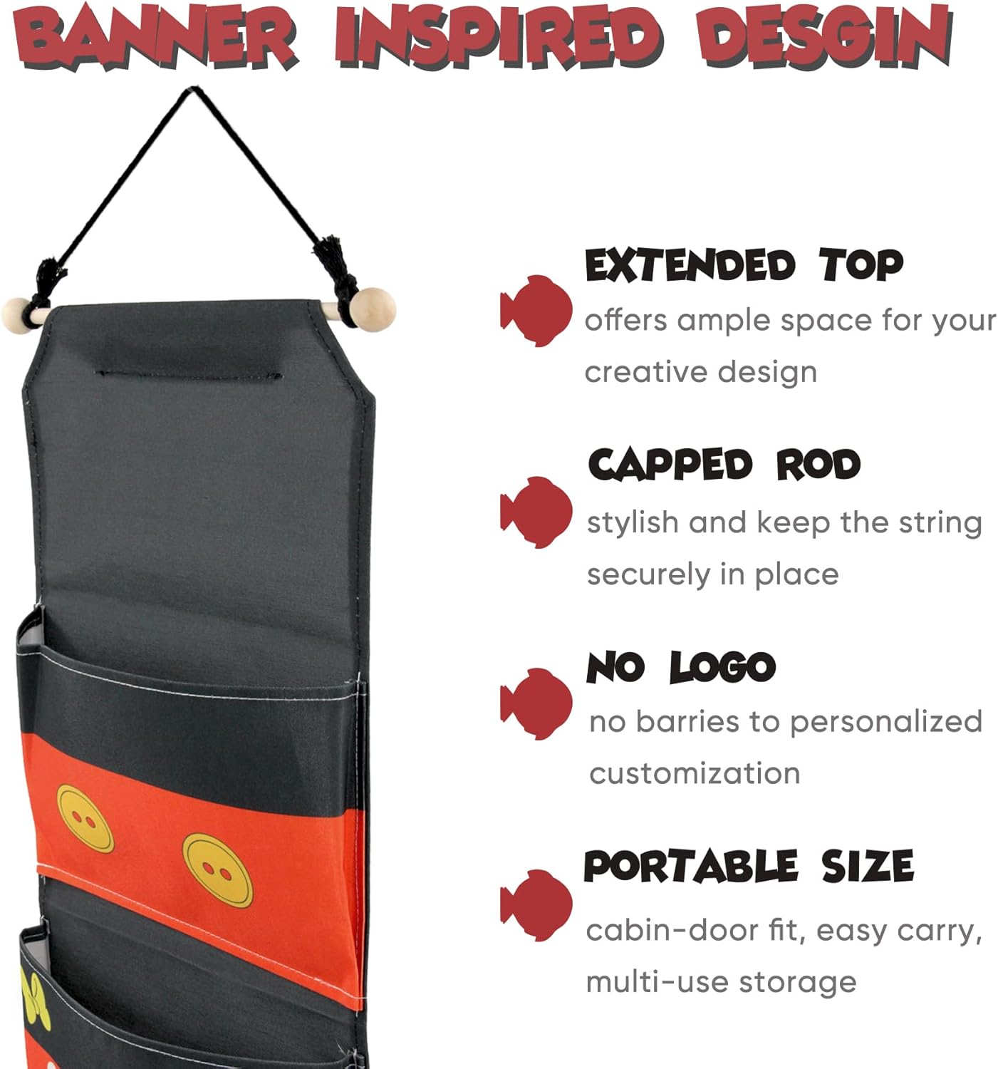 RUNROLE 4 Pocket Canvas Fish Extender - 10 Inch Width, Portable, Easily Customize, Hanging Storage Organizer, 2026&2027 FE for Gift Exchanges and Pixie Dust, Cruise Essentials - Image 3