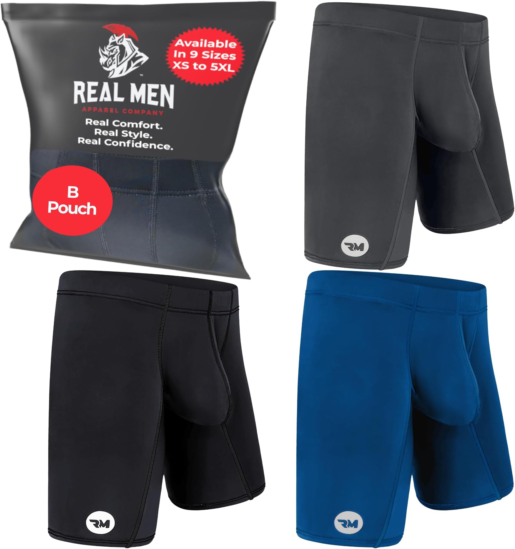 Real Men Athletic Underwear with Support Pouch - 1, 3 or 4 Pack 6, 7 and 9in Nylon Briefs - ABCD Pouch - XS-5XL