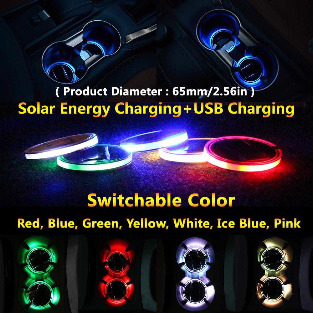 (2pcs)2018 2017 2016 Chevrolet tahoe spark camaro ss silverado corvette impala chevy trax traverse accessories Car Lighting Parts For Cup Holder Lamps Interior Automotive LED Lights (Chevrolet Text)