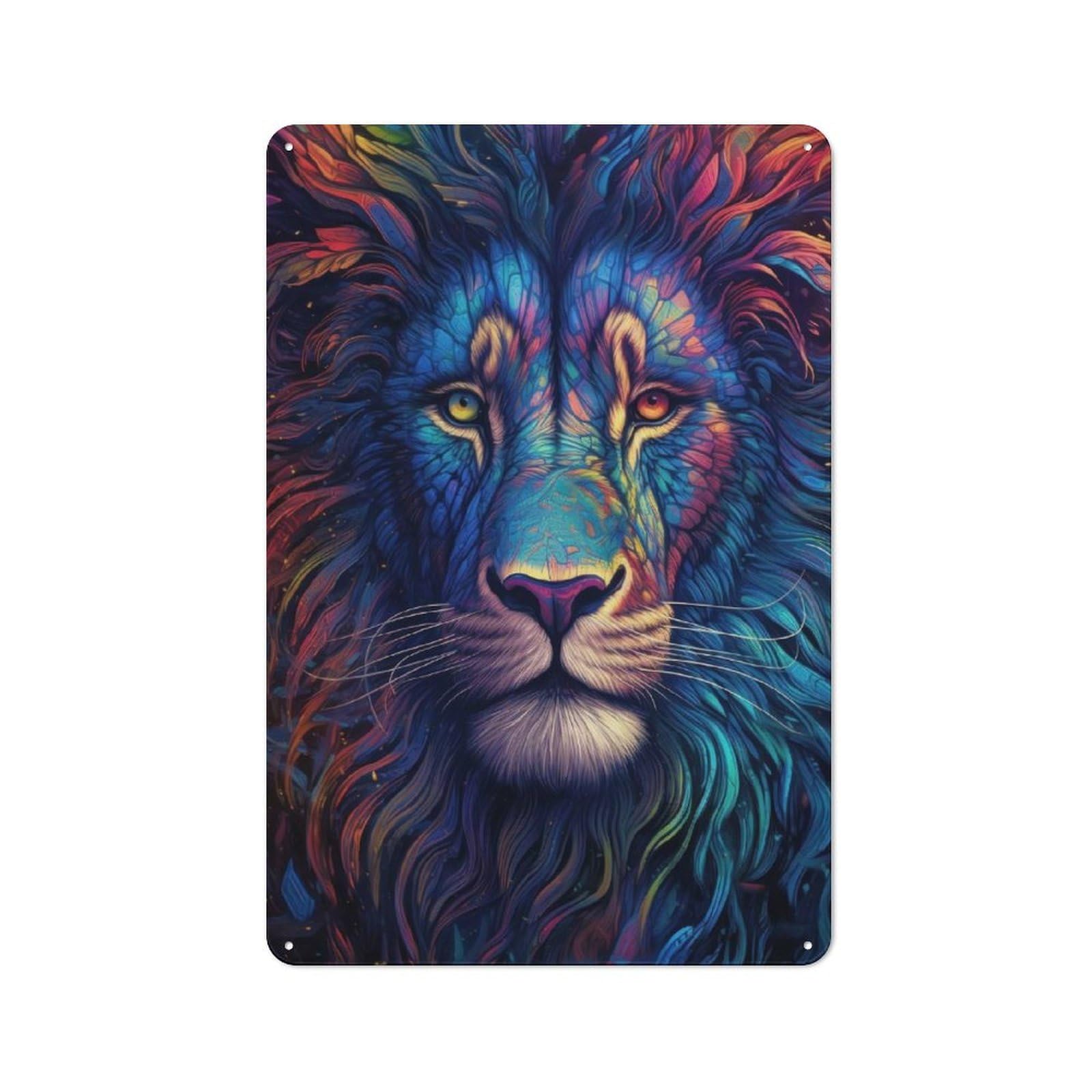 Junmoney Style-23 Retro Metal Sign With Neon Lion Closeup Design 30X20cm, Retro Old Style Wall Plaque For Kitchen, Hallway, Bar Or Small Cafe