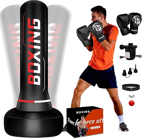Freestanding Punching Bag for Adult Teens, 70" Heavy Punching Bag with Boxing Gloves and Electric Air Pump for Beginners Kickboxing Training MMA